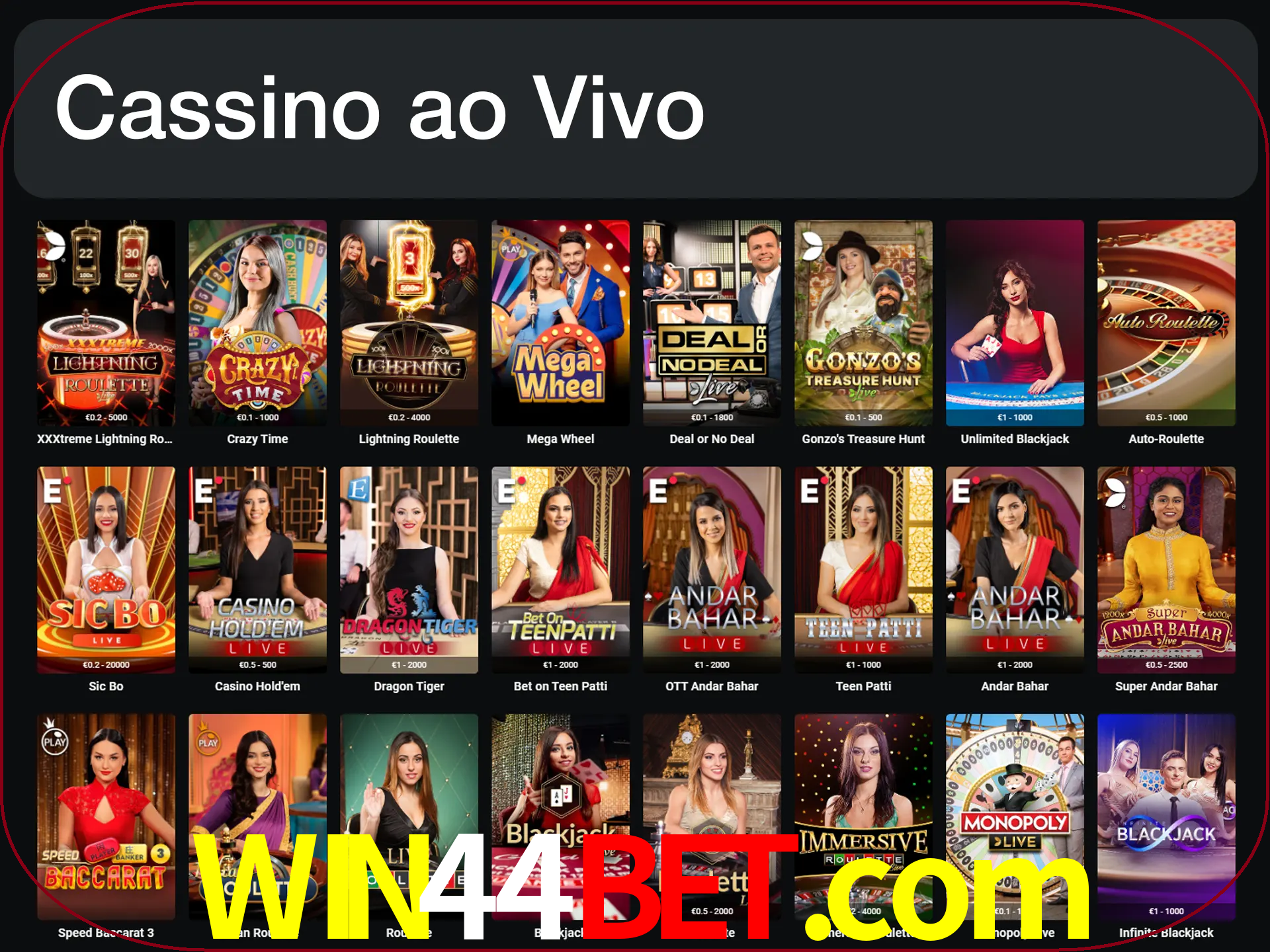 Jogue jogos de cassino com um verdadeiro dealer.
