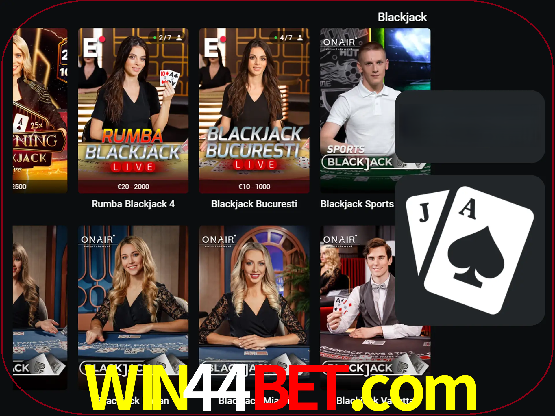 Escolha uma mesa completa de jogadores de blackjack.